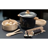 Bestron Reiskocher ARC100BBS schwarz/holz, 400 Watt, mit Bambus Dampfkorb, 5-teiligem Sushi-Maker-Set