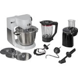 Bosch Home MUM6EW22 Küchenmaschine weiß/edelstahl, 1.600 Watt, Serie 6, Patisserie-Set, Mixaufsatz