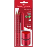 Faber-Castell Bleistiftset Grip 2001 rot, inkl. Spitzer und Radiergummi