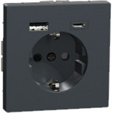 Merten Schutzkontakt Steckdose mit USB Ladegerät Typ MEG2367-6034, Unterputz, 16 Ampere, 250 Volt anthrazit, Retail