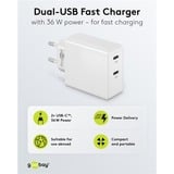 goobay USB-C Dual-Schnellladegerät 36 Watt, PD weiß, 2x USB-C, Power Delivery