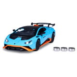 Jamara Lamborghini Huracán STO Diecast, Modellfahrzeug blau, Maßstab 1:32, inkl. Knopfzellen, Rückzugmotor