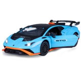 Jamara Lamborghini Huracán STO Diecast, Modellfahrzeug blau, Maßstab 1:32, inkl. Knopfzellen, Rückzugmotor