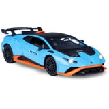 Jamara Lamborghini Huracán STO Diecast, Modellfahrzeug blau, Maßstab 1:32, inkl. Knopfzellen, Rückzugmotor