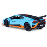 Jamara Lamborghini Huracán STO Diecast, Modellfahrzeug blau, Maßstab 1:32, inkl. Knopfzellen, Rückzugmotor