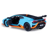 Jamara Lamborghini Huracán STO Diecast, Modellfahrzeug blau, Maßstab 1:32, inkl. Knopfzellen, Rückzugmotor