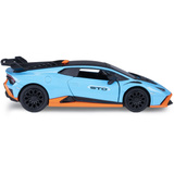 Jamara Lamborghini Huracán STO Diecast, Modellfahrzeug blau, Maßstab 1:32, inkl. Knopfzellen, Rückzugmotor