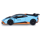 Jamara Lamborghini Huracán STO Diecast, Modellfahrzeug blau, Maßstab 1:32, inkl. Knopfzellen, Rückzugmotor