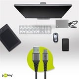 goobay USB 2.0 Kabel, USB-A Stecker > USB-C Stecker grau/silber, 2 Meter, Textilkabel mit Metallsteckern