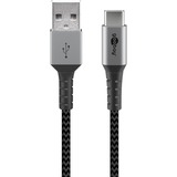 goobay USB-C > USB-A Textilkabel mit Metallsteckern grau/silber, 2 Meter