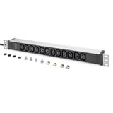 Digitus Steckdosenleiste 19" PDU mit Aluminiumprofil, 12-fach C13 schwarz/aluminium, 2 Meter Kabel, 1 HE, 1-phasig 16A, Schutzkontaktstecker