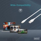 Digitus USB 2.0 Silikon-Anschlusskabel USB-A > USB-C weiß, 0,5 Meter, PD, Laden mit bis zu 60 Watt