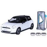 Jamara BMW Mini Cooper Diecast, Modellfahrzeug weiß, Maßstab 1:28, inkl. Knopfzellen, Rückzugmotor