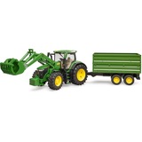 bruder 03155 John Deere 7R 350 mit Frontlader und Tandemachstransportanhänger, Modellfahrzeug grün