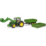 bruder 03155 John Deere 7R 350 mit Frontlader und Tandemachstransportanhänger, Modellfahrzeug grün