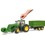 bruder 03155 John Deere 7R 350 mit Frontlader und Tandemachstransportanhänger, Modellfahrzeug grün