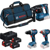 Bosch Professional 18V Profi-Set Bohrhammer GBH 18V-22 + Bohrschrauber GSR 18V-65 + Schlagschrauber GDX 18V-285 blau/schwarz, 3x Li-Ionen Akku 5,0Ah, Werkzeugtasche