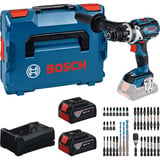 Bosch Professional Werkzeug-Set: Akku-Bohrschrauber 18 Volt 110 Nm mit 2 Akkus 5,0 Ah, Ladegerät und Bit-Set Boxed