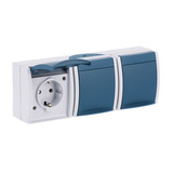 Busch-Jaeger Schutzkontakt-Steckdose dreifach waagerecht Typ 2300/3 Einbau waagerecht IP44 blau, Retail