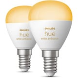 Philips HUE White Ambiance E14 Smarte Lampe Tropfenform Doppelpack 470 lm, LED-Lampe 