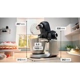 Bosch MUMS6ZS13D Küchenmaschine schwarz/edelstahl, 1.600 Watt, Serie 6, integrierte Waage, Timer