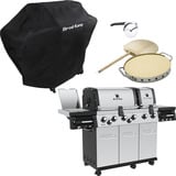 Broil King Gasgrill Regal S 690 Pro IR - BUNDLE edelstahl, mit Infrarot-Seitenbrenner und Heckbrenner, inkl. Pizzastein Set Imperial und Schutzhülle