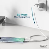 Digitus USB 2.0 Silikon-Anschlusskabel USB-A > USB-C weiß, 1 Meter, PD, Laden mit bis zu 60 Watt