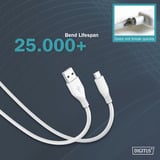 Digitus USB 2.0 Silikon-Anschlusskabel USB-A > USB-C weiß, 1 Meter, PD, Laden mit bis zu 60 Watt