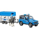bruder 02588 Land Rover Defender Polizeifahrzeug und Pferdeanhänger, Modellfahrzeug Inkl. Pferd und Polizist