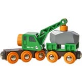 BRIO World Grüner Kranwagen mit Anhänger, Spielfahrzeug grün/gelb