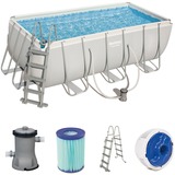 Bestway Power Steel Frame Pool-Set, 412cm x 201cm x 122cm, Schwimmbad hellgrau, mit Filterpumpe