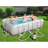 Bestway Power Steel Rectangular Frame Pool-Set, 404cm x 201cm x 100cm, Schwimmbad hellgrau, mit Sandfilteranlage
