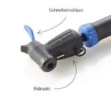 FISCHER Fahrrad Mini-Pumpe Doppelhub reversibel, Luftpumpe schwarz/blau