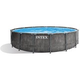 Intex Premium Frame Pool Set Prism Greywood, Ø 457 x 122cm, Schwimmbad grau, mit Kartuschen-Filteranlage