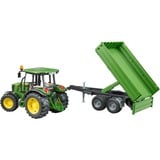 bruder 02108 John Deere 5115M, Modellfahrzeug grün/gelb, mit Bordwandanhänger