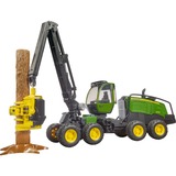 bruder 02135 John Deere 1270G Harvester, Modellfahrzeug grün/schwarz, Inkl. Baumstamm