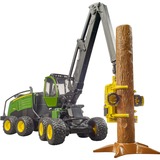 bruder 02135 John Deere 1270G Harvester, Modellfahrzeug grün/schwarz, Inkl. Baumstamm