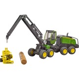 bruder 02135 John Deere 1270G Harvester, Modellfahrzeug grün/schwarz, Inkl. Baumstamm