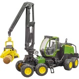 bruder 02135 John Deere 1270G Harvester, Modellfahrzeug grün/schwarz, Inkl. Baumstamm