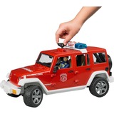 bruder 02528 Jeep Wrangler Unlimited Rubicon Feuerwehrfahrzeug mit Feuerwehrmann, Modellfahrzeug rot/weiß