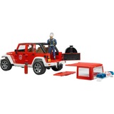 bruder 02528 Jeep Wrangler Unlimited Rubicon Feuerwehrfahrzeug mit Feuerwehrmann, Modellfahrzeug rot/weiß
