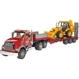 bruder 02813 MACK Granite Tieflader und JCB 4CX Baggerlader, Modellfahrzeug rot