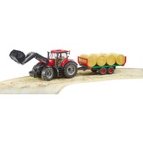 bruder 03198 Case IH Optum 300CVX mit Frontlader und Ballentransportanhänger, Modellfahrzeug 