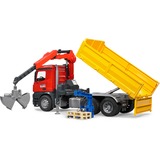 bruder Mercedes-Benz Arocs Baustellen-LKW mit Kran, Schaufelgreifer, Palettengabeln und 2 Paletten, Modellfahrzeug 