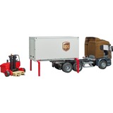 bruder Scania R-Serie UPS Logistik-LKW , Modellfahrzeug mit Mitnahmestapler