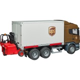 bruder Scania R-Serie UPS Logistik-LKW , Modellfahrzeug mit Mitnahmestapler