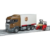 bruder Scania R-Serie UPS Logistik-LKW , Modellfahrzeug mit Mitnahmestapler