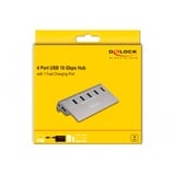 DeLOCK USB 10 Gbps Hub mit 4 USB Typ-A Ports + 1 Schnellladeport, USB-Hub grau, inkl. Netzteil