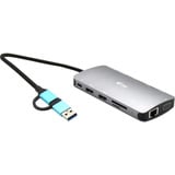 i-tec USB 3.0 USB-C/Thunderbolt 3x Display Travel Nano Dock LAN Power Delivery 100W, Dockingstation silber, Anschluss per USB/Thunderbolt 3/4