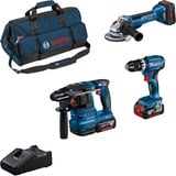 Bosch Akku-Combo Kit GSB 18V-45 + GWS 18V-10 + GBH 18V-22, Bohrhammer blau, 2x Li-Ionen Akku 5,0Ah, 1x Li-Ion Akku ProCORE18V 5,5Ah, Werkzeugtasche